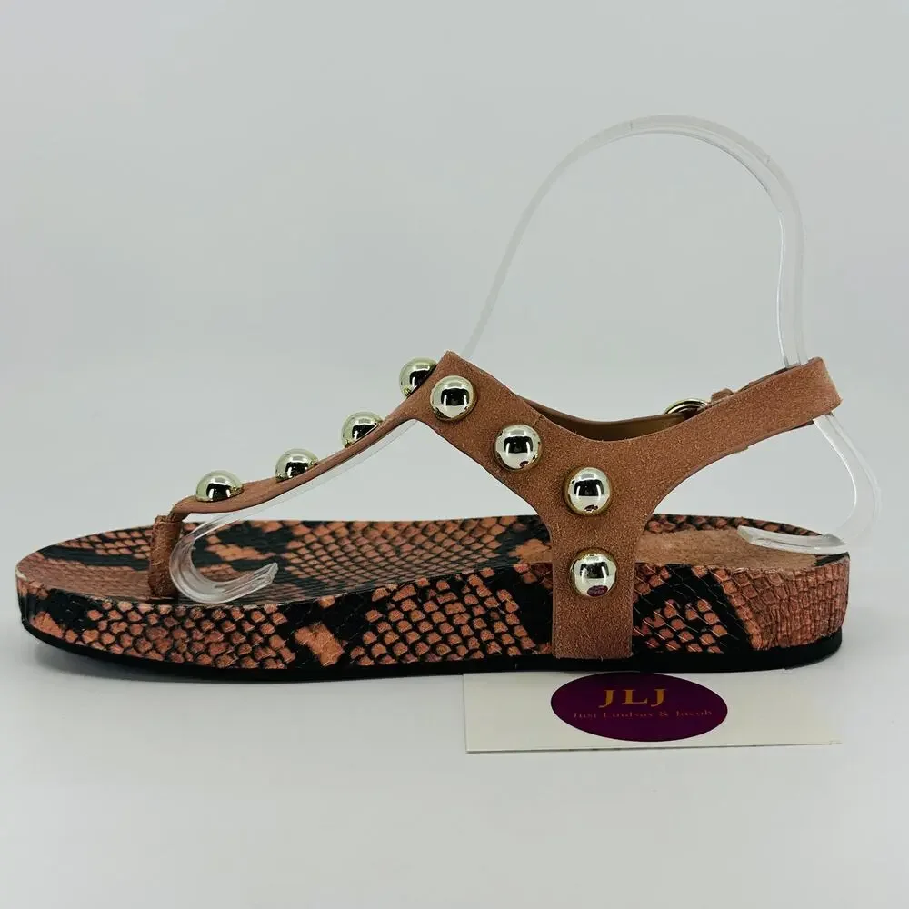 Marc Fisher Women's Indie Snakeskin Print Studded Toe Post Sandals Size 6.5